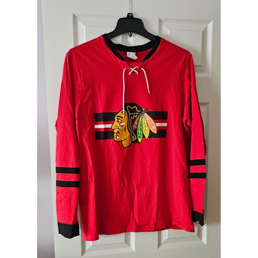Chicago Blackhawks Toews 19 Red Long-Sleeve Lace-Up NHL Shirt Men's XL